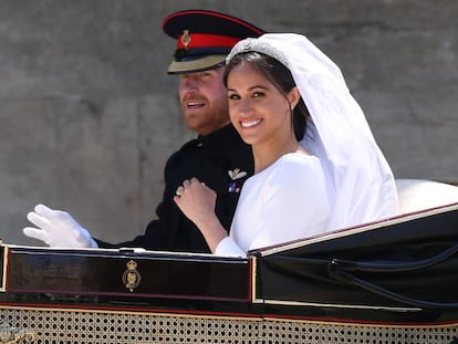 Meghan Markle y el príncipe Enrique de Inglaterra, tras su boda el pasado sábado.