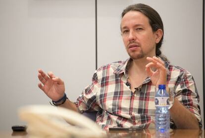 Pablo Iglesias, secretary general of Podemos, during the interview.