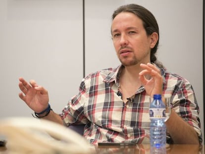 Pablo Iglesias, secretary general of Podemos, during the interview.