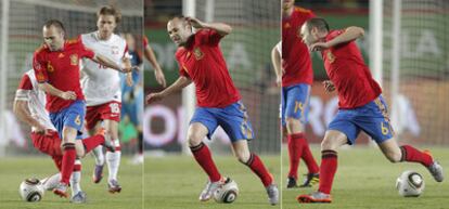 Secuencia de la lesión de Iniesta en el partido amistoso del martes contra Polonia, en Murcia.