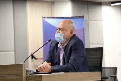 Julian Gallo, conocido como Carlos Antonio Lozada, del partido FARC, durante una audiencia de la Juridisdicción Especial para la Paz