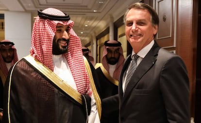 O príncipe saudita Mohammed bin Salman e o presidente Jair Bolsonaro.