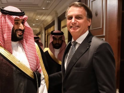O príncipe saudita Mohammed bin Salman e o presidente Jair Bolsonaro.