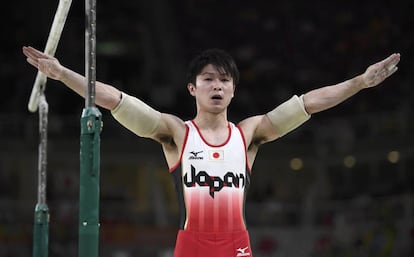 Uchimura en la final por equipos. 