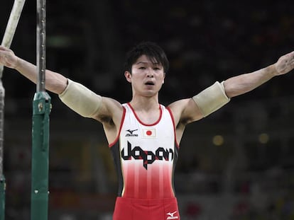 Uchimura en la final por equipos. 