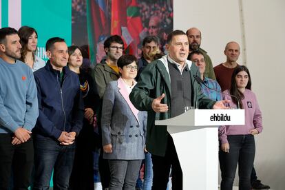 El coordinador general de EH Bildu, Arnaldo Otegi, en un mitin este sábado en Bilbao.