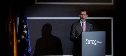 El rey Felipe VI durante su intervención en la presentación del Informe Cotec 2018