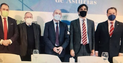 Gonzalo García Andrés, Secretario de Estado de Economía y Apoyo a la Empresa, junto a respresentantes del Gobierno de Asturias y de las cámaras de comercio de Oviedo, Gijón y Avilés.