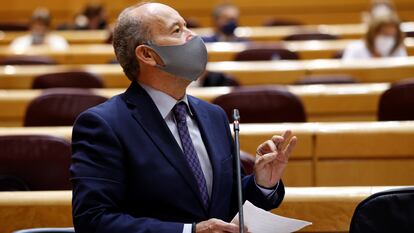 El ministro de Justicia, Juan Carlos Campo, durante su intervención en el pleno del Senado, el martes.