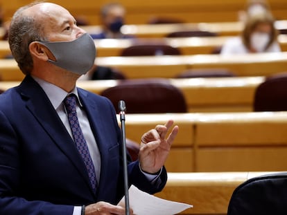 El ministro de Justicia, Juan Carlos Campo, durante su intervención en el pleno del Senado, el martes.