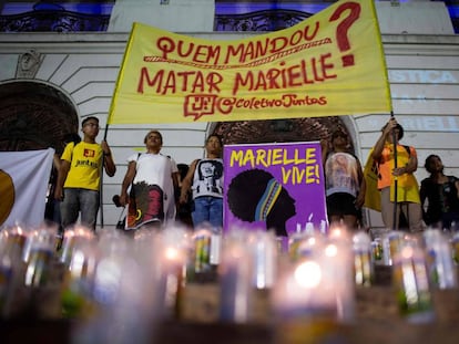 Manifestantes protestam para cobrar investigações sobre quem mandou matar Marielle Franco, no dia 1 de dezembro de 2019.