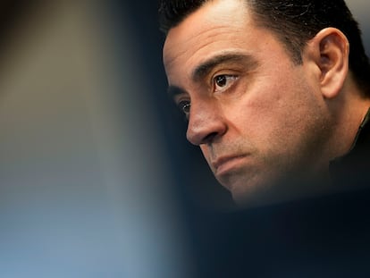 Xavi Hernandez durante la rueda de prensa posterior al entrenamiento del FC Barcelona de este viernes.