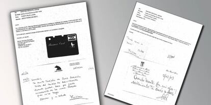 Imagen de dos de los nuvos mail aportados por Bankia a la causa de las tarjetas black en los que "bajo indicación del señor Sánchez Barcoj" se ordena el duplicado de tarjeta para dos de los usuarios, uno de los cuáles manda una nota de agradecimiento.