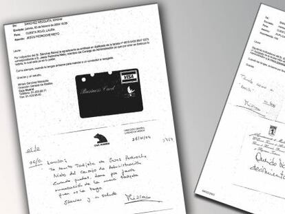 Imagen de dos de los nuvos mail aportados por Bankia a la causa de las tarjetas black en los que "bajo indicación del señor Sánchez Barcoj" se ordena el duplicado de tarjeta para dos de los usuarios, uno de los cuáles manda una nota de agradecimiento.