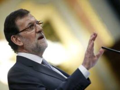 El presidente del Gobierno, Mariano Rajoy, durante su intervención en su primer debate sobre el estado de la nación al frente del Ejecutivo.
