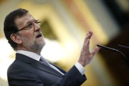El presidente del Gobierno, Mariano Rajoy, durante su intervención en su primer debate sobre el estado de la nación al frente del Ejecutivo.
