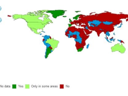 Captura de pantalla del mapa de ILGA sobre adopciones por parte de parejas homosexuales.