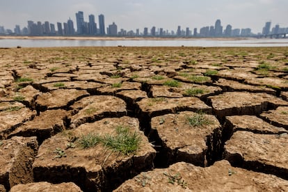 Dry riverbed of the Ganjiang River, a tributary of Poyang Lake in China’s Jiangxi province; August 28, 2022.