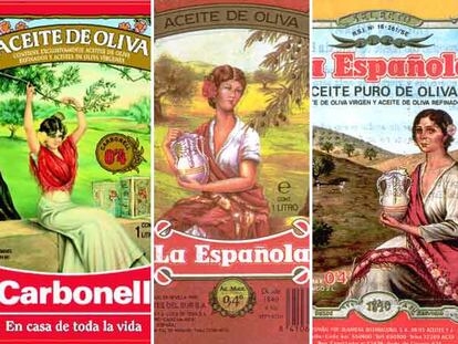 Etiqueta inicial de La Española, etiqueta modificada y etiqueta histórica de Carbonell.
