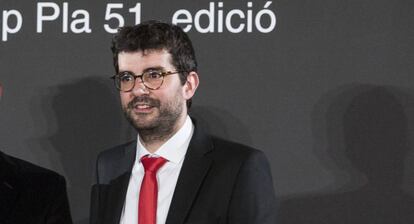 >Marc Artigau, durant la concessió del premi Josep Pla, el passat 6 de gener a Barcelona.