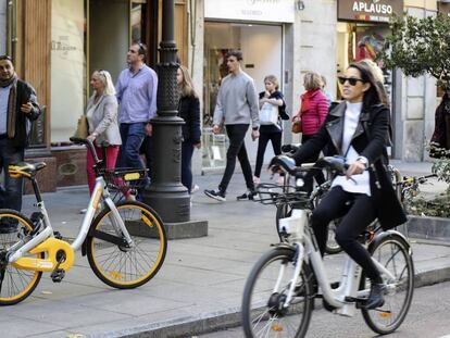 Una bicicleta de Obike, en Madrid.