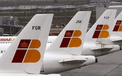 Aviones de Iberia en el aeropuerto de Barajas. 