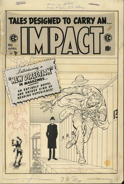 'Impact' (1955) fue una serie de cómics de corta duración publicados por la empresa EC Comics. En 1955 vio la luz su primer número y tenía una periodicidad bimensual. Publicado por Bill Gaines y editado por Al Feldstein, 'Impact' sacó a la calle tan solo cinco números. Las portadas y los guiones fueron pensados por Jack Davies. El primer número de 'Impact' supone un punto de inflexión en la historia del cómic ya que es la primera vez que se describe abiertamente el asesinato de los judíos durante la Segunda Guerra Mundial, de una manera tan realista que aun a día de hoy resulta chocante.