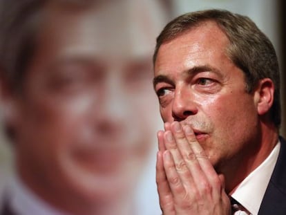 Nigel Farage, l&iacute;der de UKIP, el martes durante un mitin. 