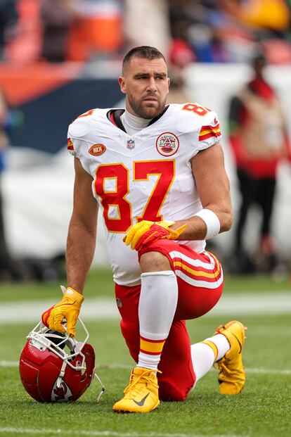 Kansas City Chiefs player Travis Kelce in a game against the Denver Broncos in October 2023.
