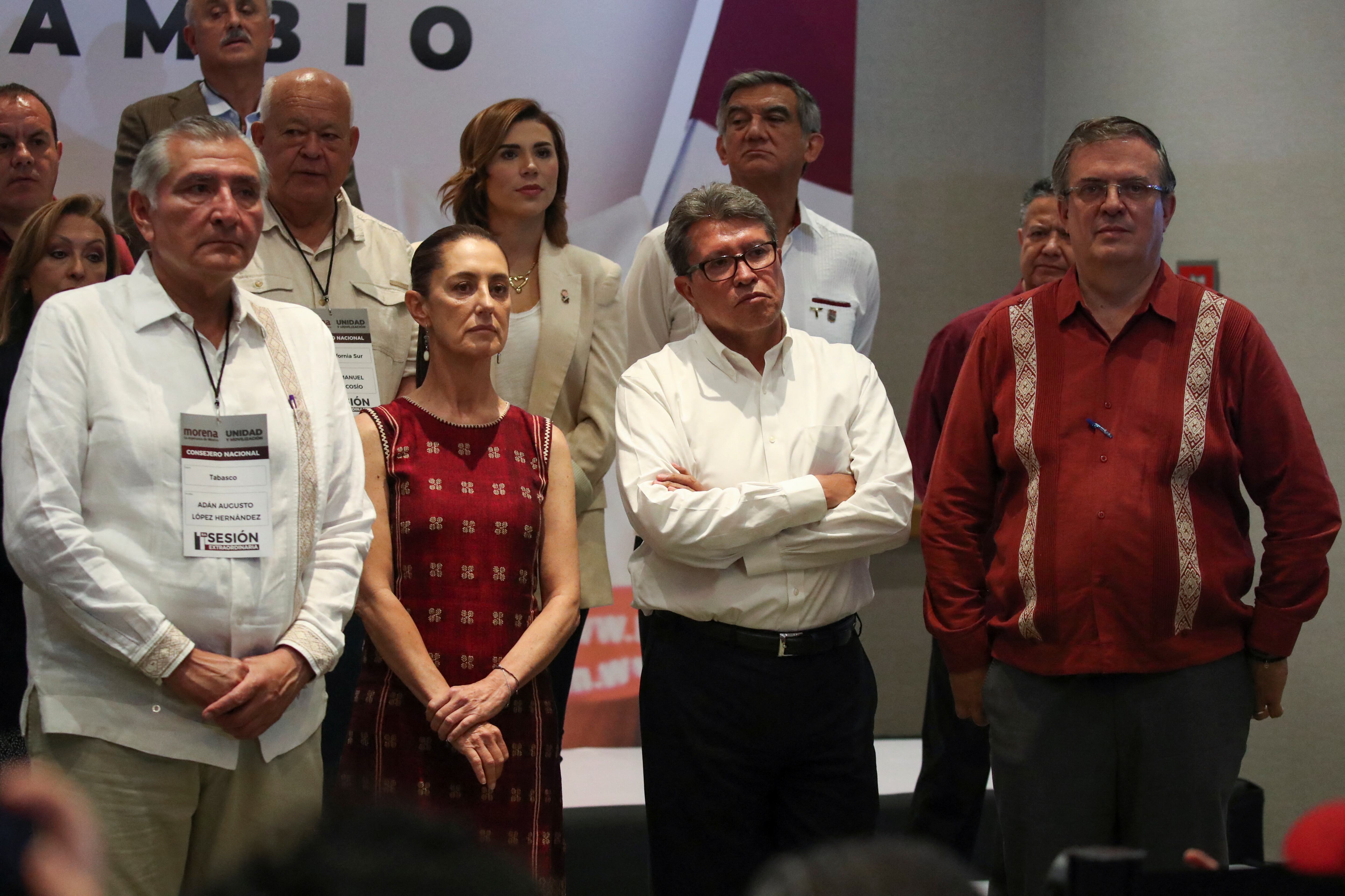 Adán Augusto López, Claudia Sheinbaum, Ricardo Monreal y Marcelo Ebrard durante un evento del partido, el 11 de junio.