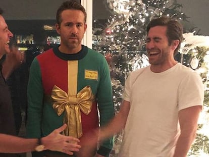 De izquierda a derecha: Hugh Jackman, Ryan Reynolds y Jake Gyllenhaal, el pasado jueves. 