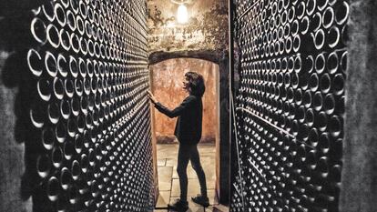 Botellas en la bodega Pirineos, cerca de Barbastro (Huesca).