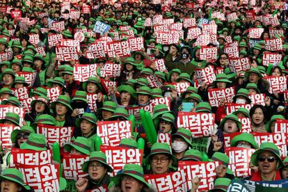 Imagen de la manifestación en Seúl contra la presidenta de Corea del Sur.
