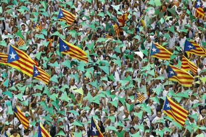 Detall de la manifestació d'ahir a Barcelona.