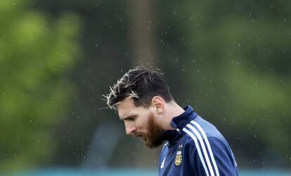 Messi, durante un entrenamiento con Argentina.