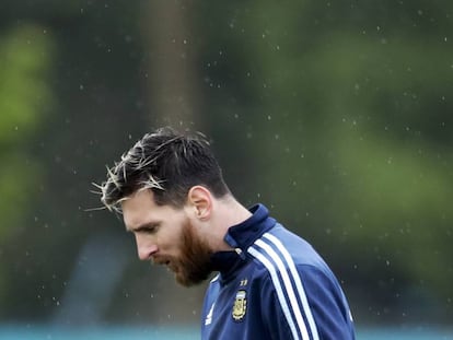 Messi, durante un entrenamiento con Argentina.