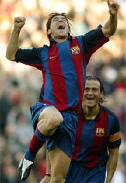 Luis Garcia, izquierda, celebra su gol contra el Mallorca en presencia de su compañero Luis Enrique.