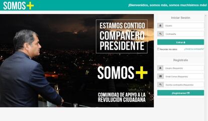 Imagen de la p&aacute;gina principal de la campa&ntilde;a &#039;Somos +&#039; de Rafael Correa. 