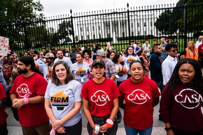 Activists outside the White House demand Biden fulfill his promise of a path to citizenship in September 2023.