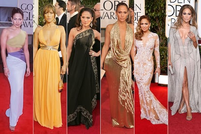 Jennifer Lopez. Su trabajo en Estafadoras de Wall Street le ha valido su segunda nominación al Globo de Oro. Optando a premio o no, la artista ha sido asidua a esta ceremonia. En las imágenes, desde la izda., en 1998, en 2004, 2007, 2009, 2013 y 2015.
