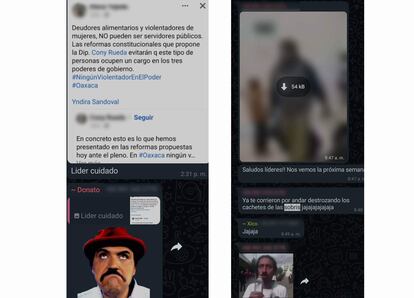 Capturas de pantalla de las conversaciones que denunció Sandra Domínguez. 