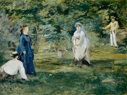 <i>El partido de croquet</i> (1873), de Édouard Manet, incluida en la exposición <i>Jardines impresionistas</i>, en el Museo Thyssen.