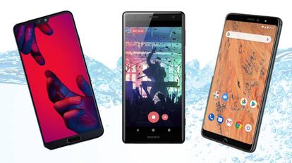 De izquierda a derecha: Huawei P20 Pro, Sony Xperia XZ2 y BQ Aquaris X2.