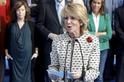 Esperanza Aguirre, durante la presentación esta mañana de las listas del PP por Madrid.