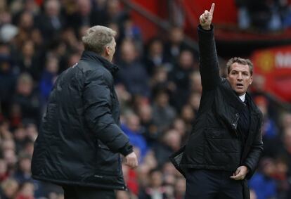 El entrenador del Liverpool Brendan Rodgers ceñlebra su victoria ante el Manchester United