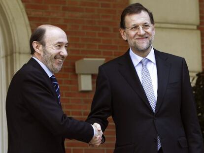 Rajoy y Rubalcaba, esta mañana en La Moncloa.