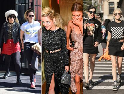 Kristen Stewart y sus múltiples romances en 2016: lo empezó con la cantante Soko, salió con St Vincent cuando ésta rompió con Cara Delevingne y ha acabado el año con la modelo de Victoria’s Secret Stella Maxwell (la foto, en el centro, es del Met Ball en mayo).