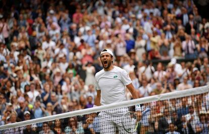 Berrettini celebra la victoria del viernes contra Hurkacz en las semifinales.