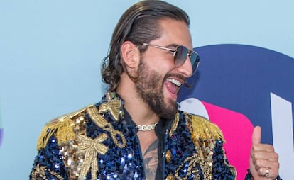 El cantante colombiano Maluma en la alfombra roja de los Premios Juventud 2018, en el Watsco Center, en la ciudad de Coral Gables, en Florida (Estados Unidos) el 22 de julio de 2018.