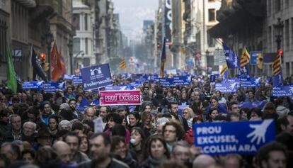 Manifestaci&oacute;n para la acogida de refugiados en Barcelona, el pasado febrero.